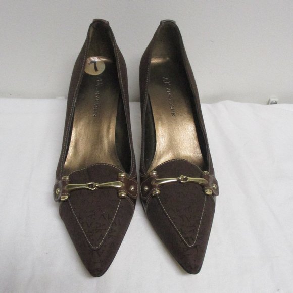 Anne Klein Shoes - ***SOLD***  Anne Klein Pointed Toe Kitten Heels sz 7 Brown AK Monogram Fabric